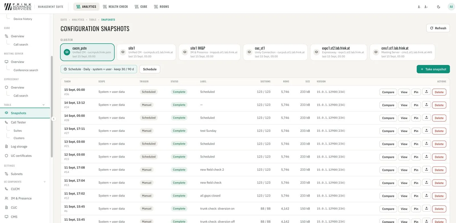 CUCM · configuration snapshots