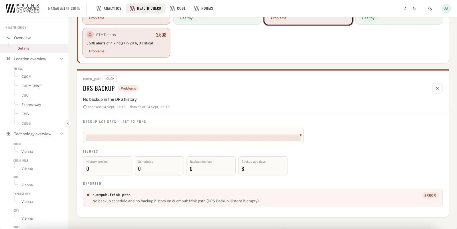 Health Check · one check in detail – DRS backup