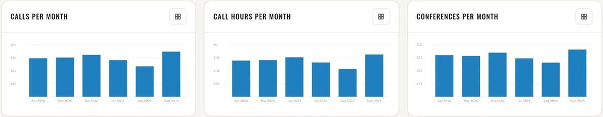 Monthly · calls, call hours and conferences per month