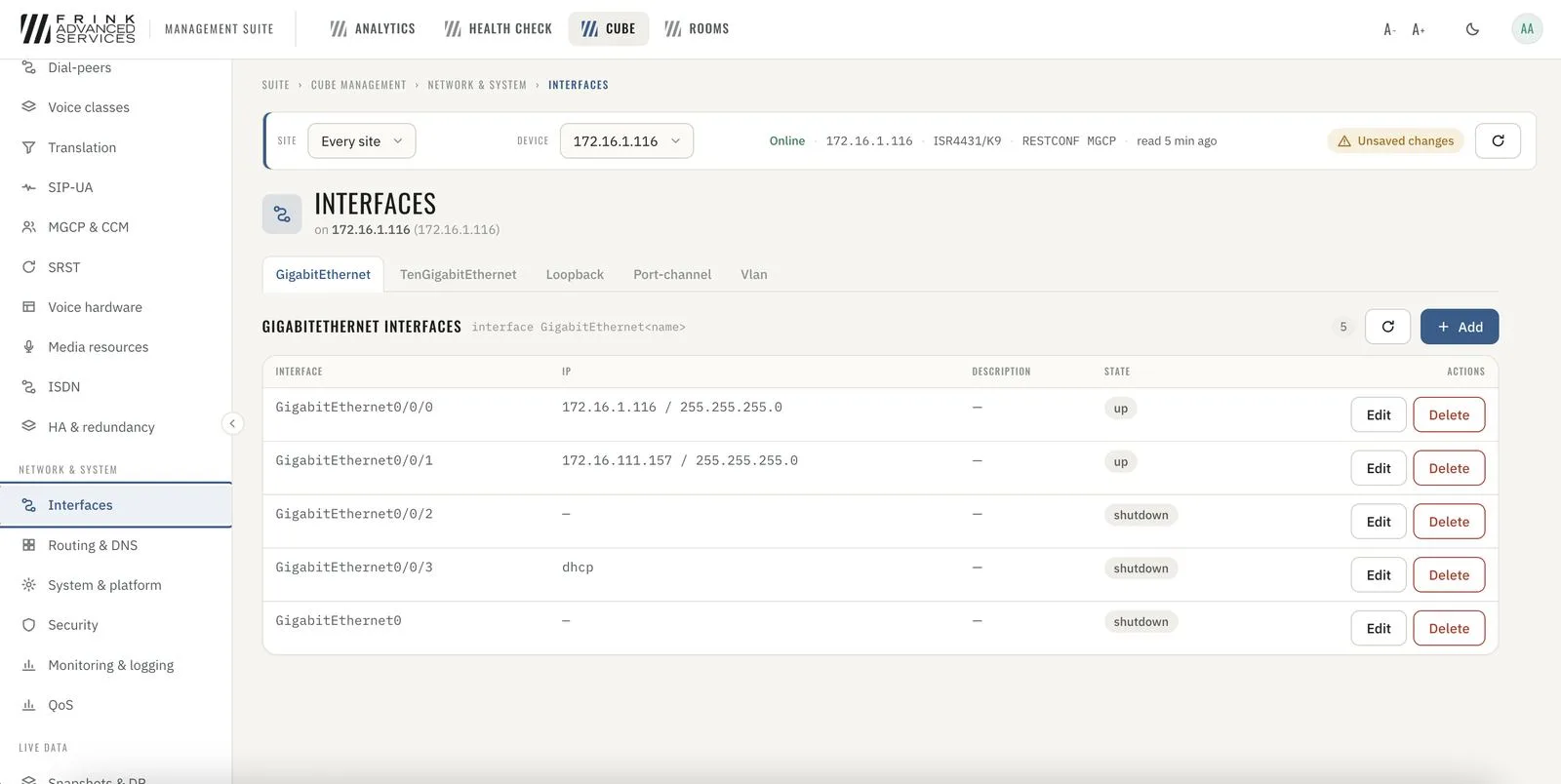CUBE · interfaces, edited through validated forms