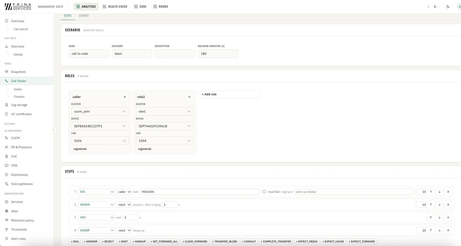 CUCM · scenario builder – roles, devices and steps